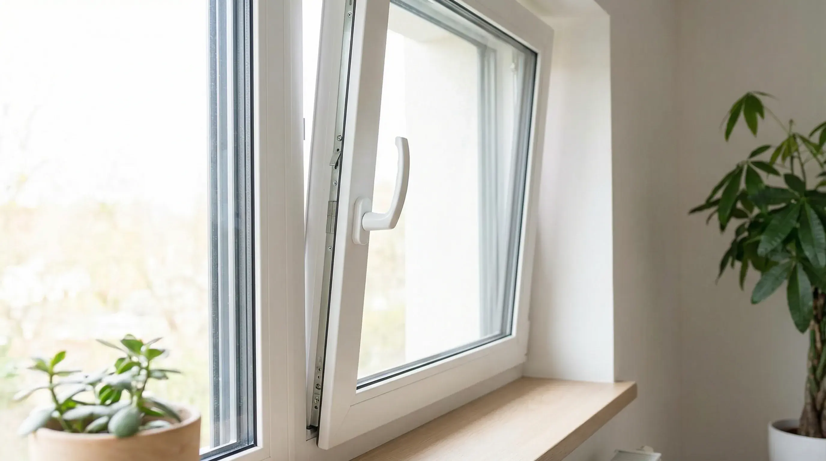 Ventana oscilobatiente PVC abierta en modo ventilacion